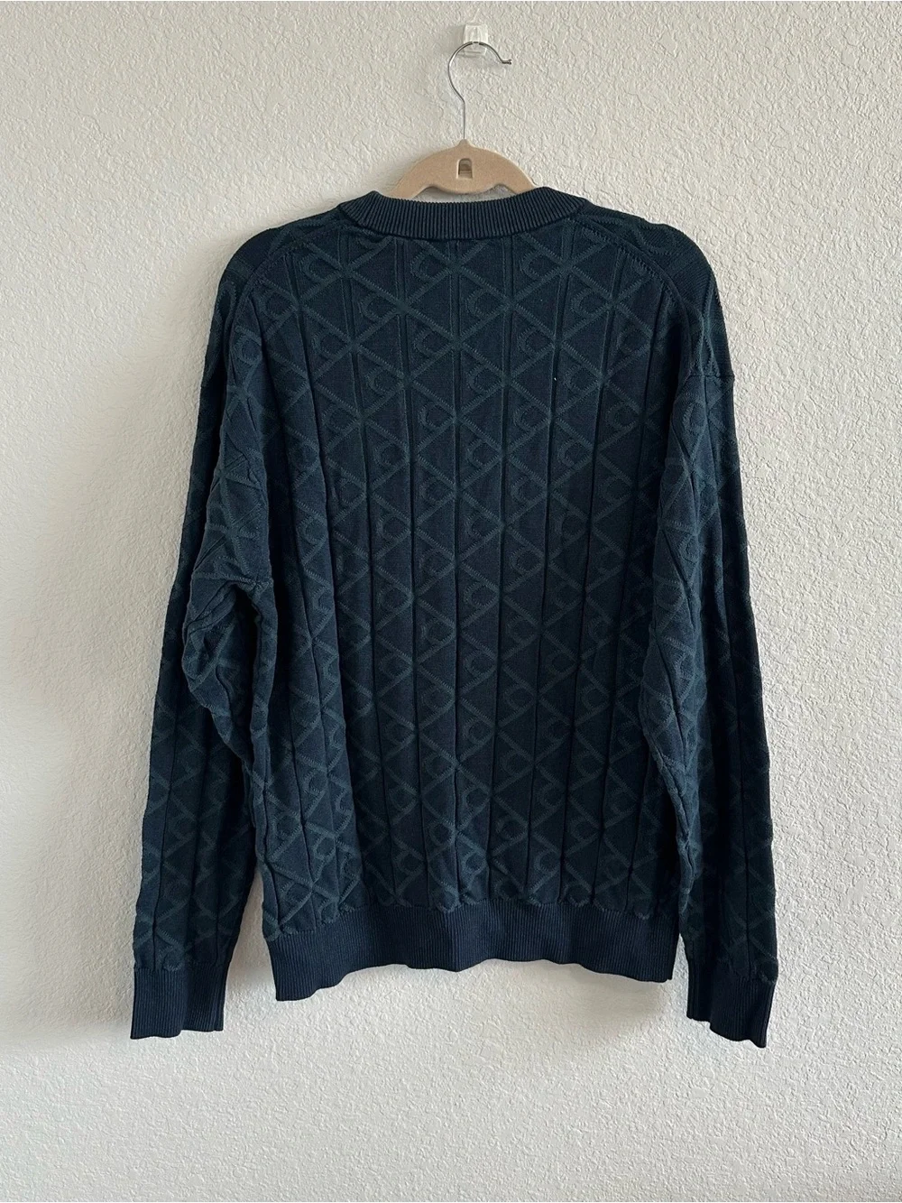 Calvin Klein Blue & Green Logo-Quilted Crewneck Sweater